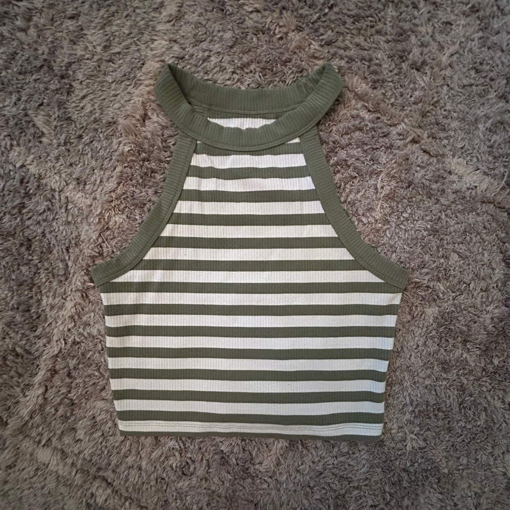 American Eagle High Neck Green Striped Tank